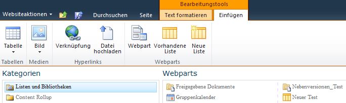 Standard-Webparts in SharePoint 2010