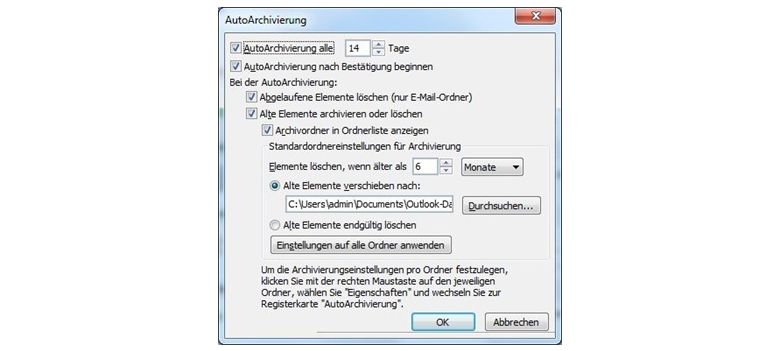 automatische Archivierung in Outlook einrichten